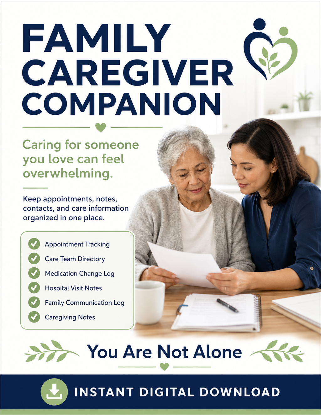 Family Caregiver Companion | Caregiving Organizer & Information Tracker | Instant Digital Download