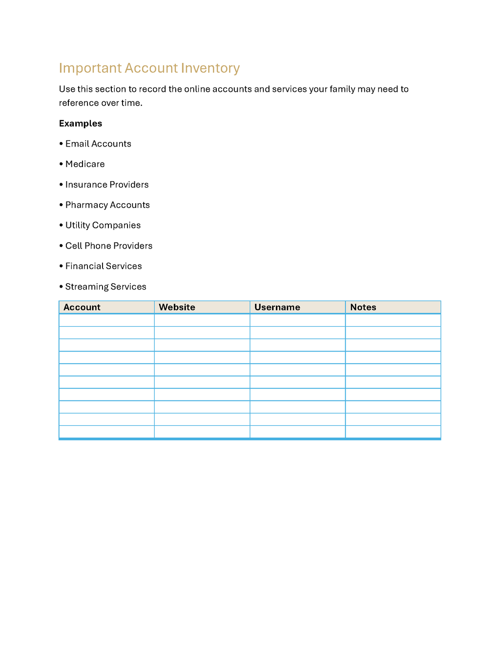 Family Digital Information Organizer | Online Account & Digital Information Workbook | Instant Digital Download