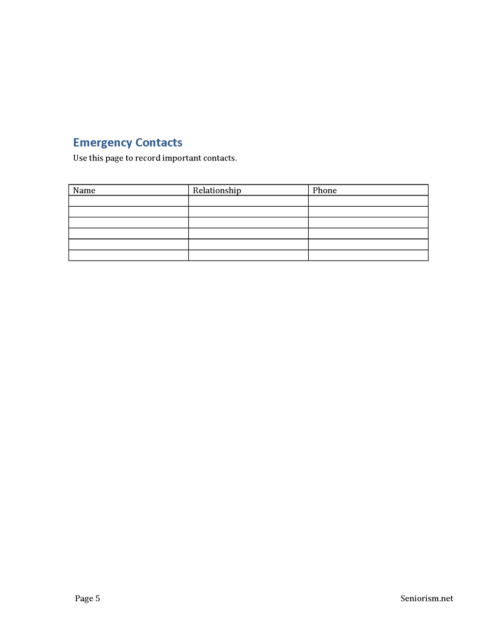 Senior Emergency Binder Family Emergency Information Organizer | Instant Digital Download