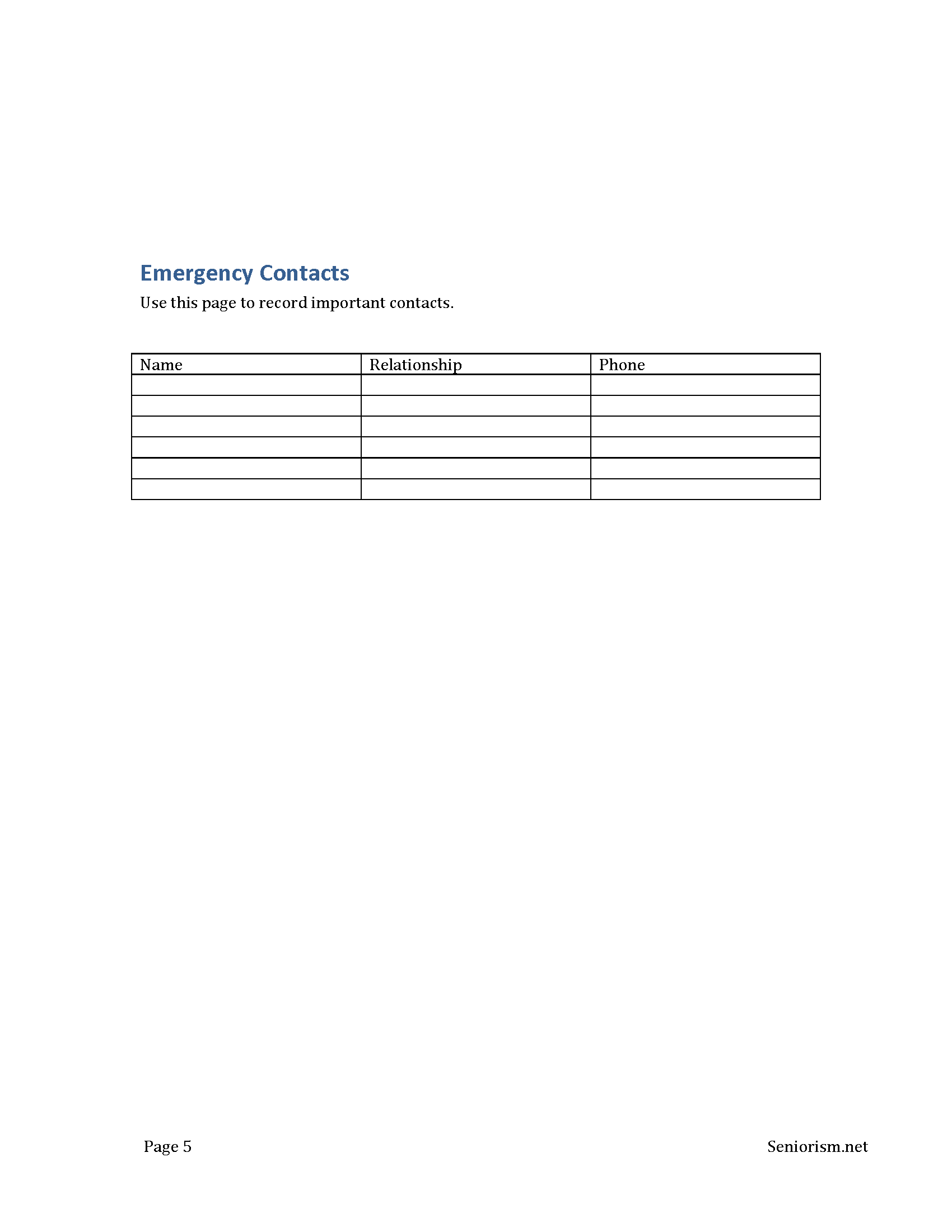 Senior Emergency Binder Family Emergency Information Organizer | Instant Digital Download