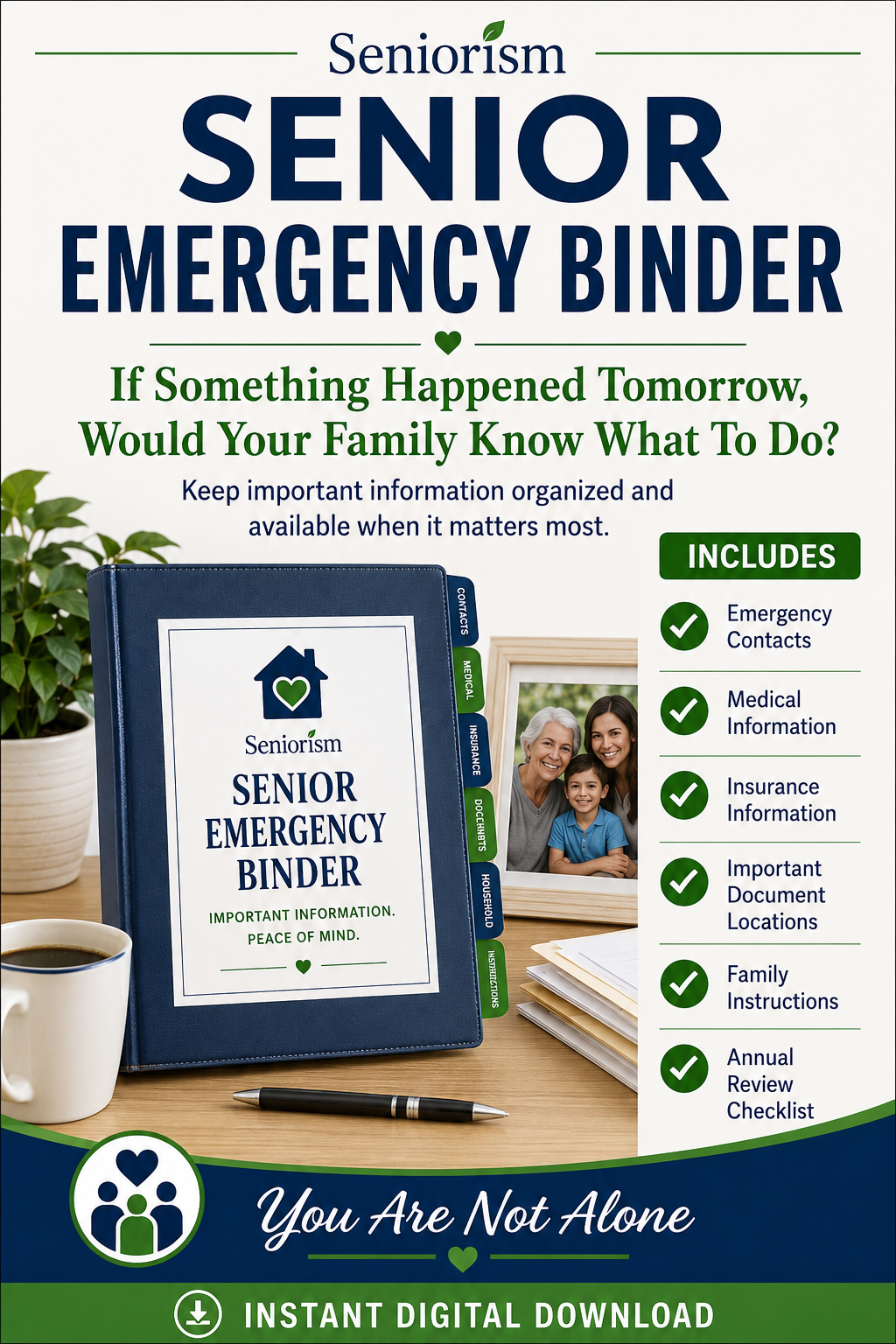 Senior Emergency Binder Family Emergency Information Organizer | Instant Digital Download